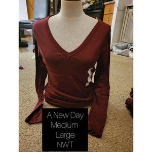 A New Day Maroon Vneck Soft Long Sleeve Top